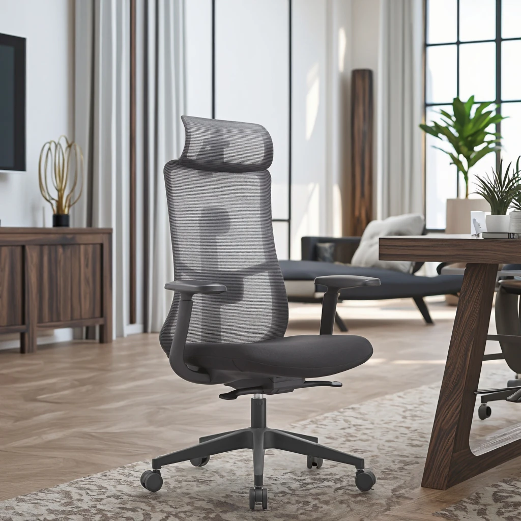 ZHONG BAI Premium Black Ergonomic Executive Chair Synchronous Tilting High Load Capacity PU Armrests Multi-dimensional Headrest 3