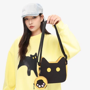 NOXXON Latest Korean Style Shoulder Bag Nylon Sling Bag Contrast Color Cute Cat Shape Shoulder Crossbody Bag for Girls