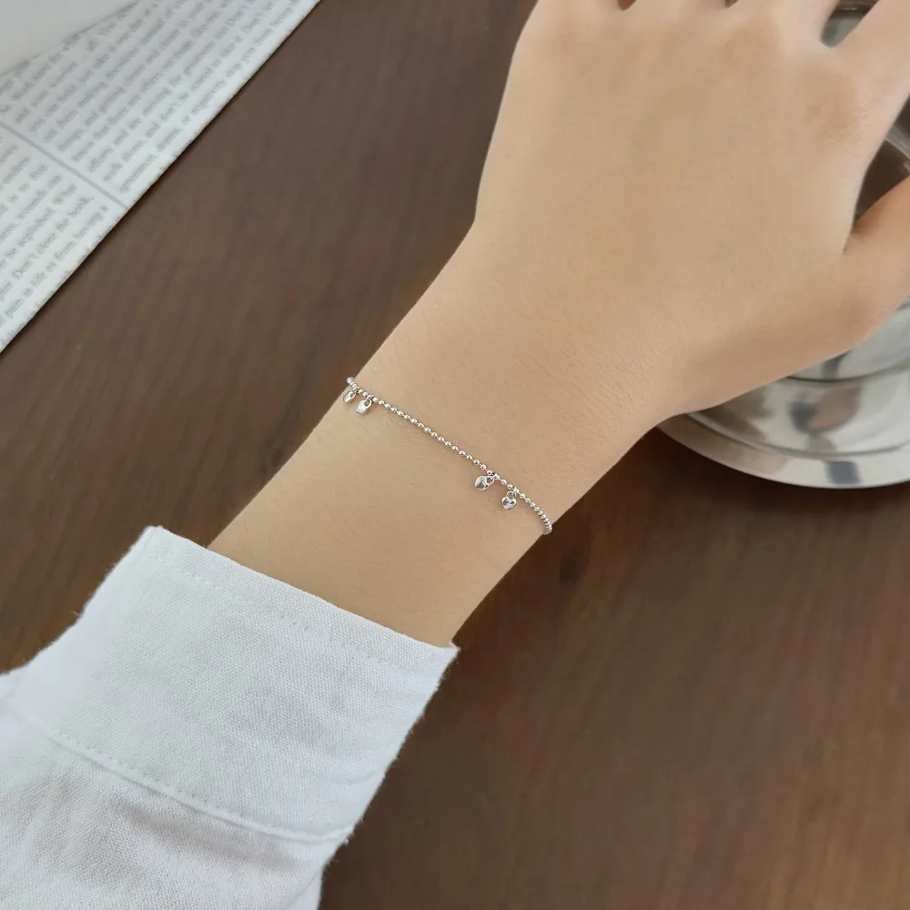 KAKODIY Simple Design Elegant 925 Sterling Silver Bead Chain Women's Fine Fashion Jewelry Love Pendant Bracelet detail 3