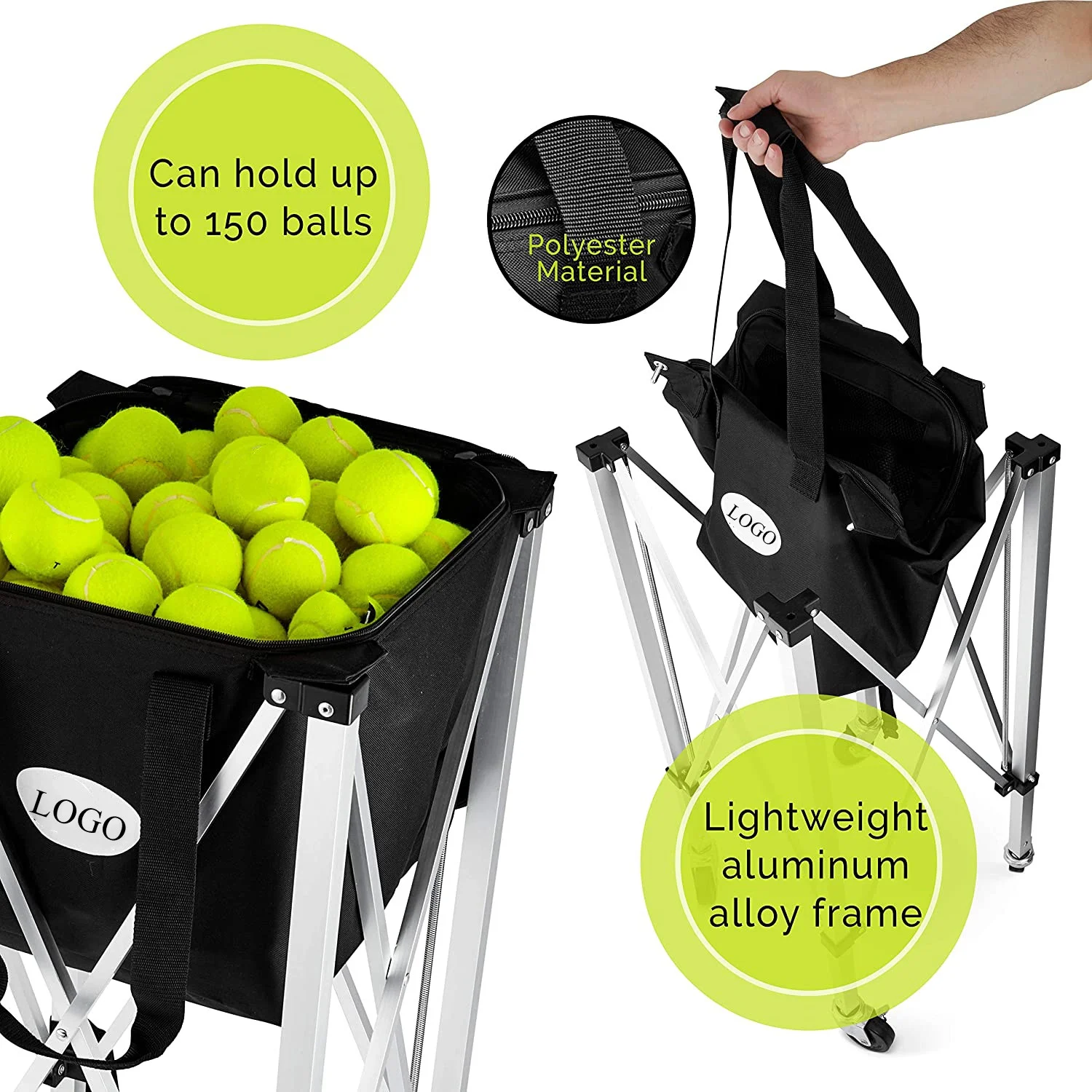 Custom Portable Tennis Training Coach Caddy Large Storage Folding Movable Trolley Practical Tennis Ball Basket Cart With Wheel supplier