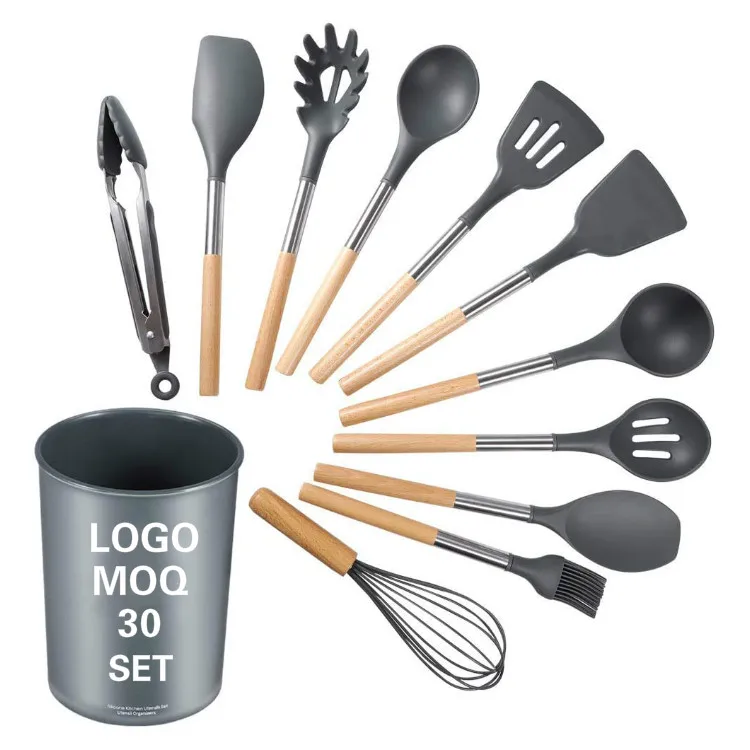 BPA Free Non-Toxic Cooking Utensils 13 Pieces Wooden Silicone