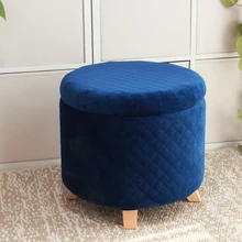 Velvet Pouf Inflatable Foot Rest Chair Storage Puff Round Box Modern Tufted Fabric Ottoman Stool