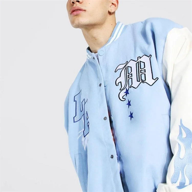 Source OEM custom light blue embroidery latterman baseball varsity bomber  jacket for men on m.