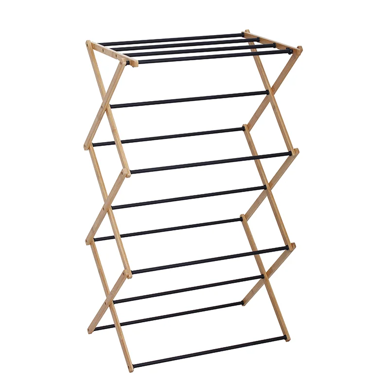 Bamboo Wooden Foldable Outdoor Garment Clothes Dryer Racks Folding Stand  Hanger Airer Laundry Cloth Coat Drying Rack