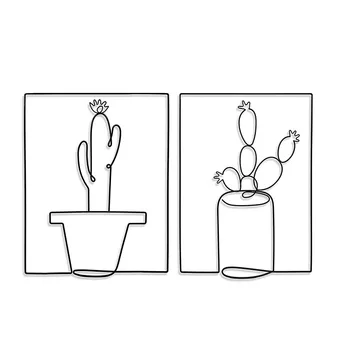Free Sample 2023 New Arrival 3D Interior Home Decoration 2 Pack Cactus Shape Wire Nautical Handcrafted Iron Wall Decor