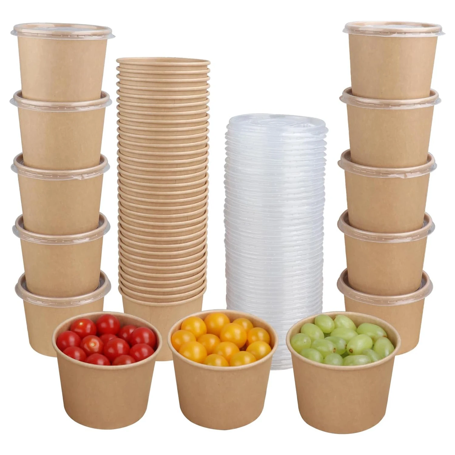 Eco Friendly Salad Paper Bowl With PET Lid Custom Printed Kraft Food Container 8oz 24oz Disposable Takeaway Packaging Solution