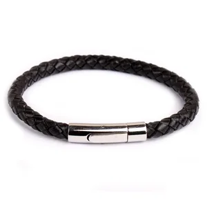 Custom Men's Friendship Bracelet Stainless Steel Wire Leather Fashion Bangle Trendy Jewelry for Men