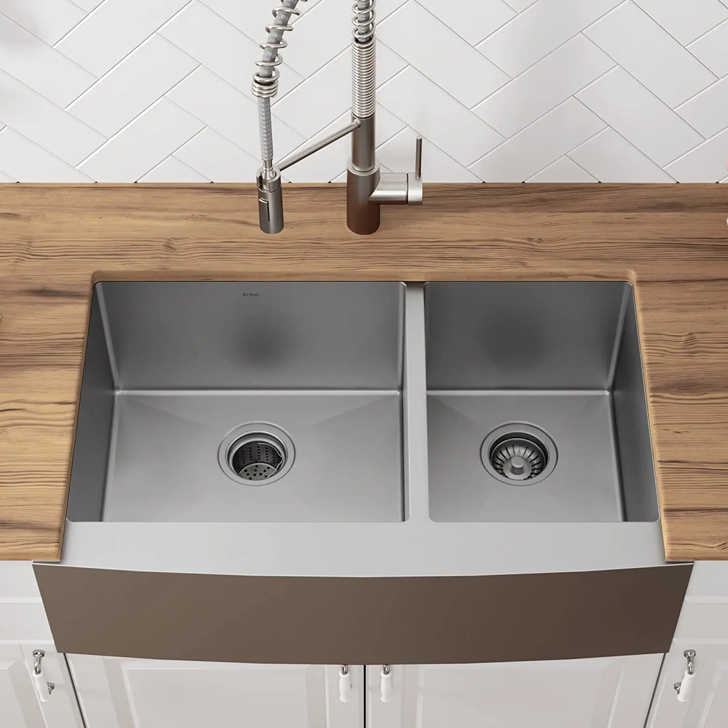 SUS304 Deep Basin  Double Bowl Undermount Handmade Stainless Steel Kitchen Sink