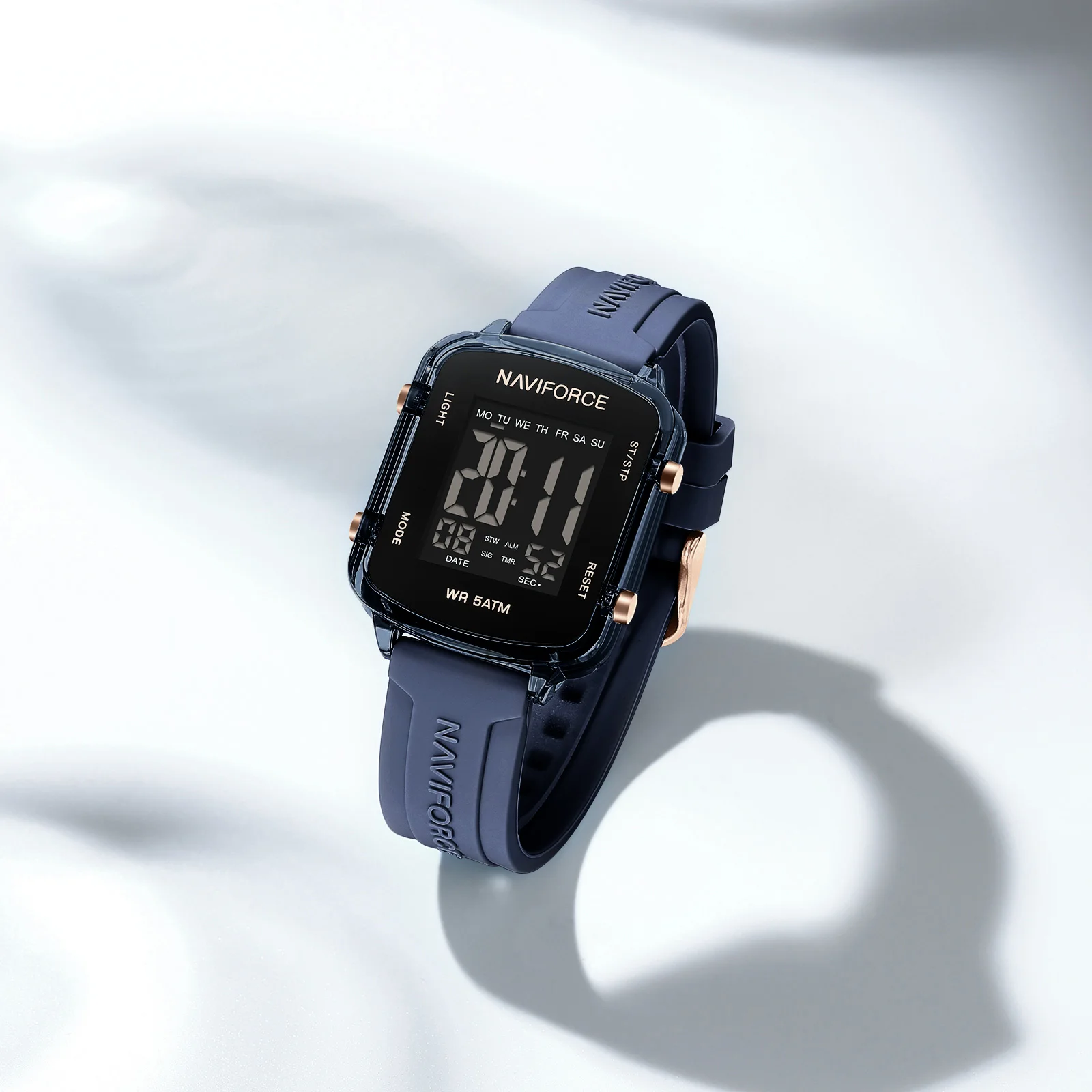 NAVIFORCE 7120 Women's Casual Digital Watch Simple Square Dial Waterproof Silicone Luxury and Fashionable Electronic Watch