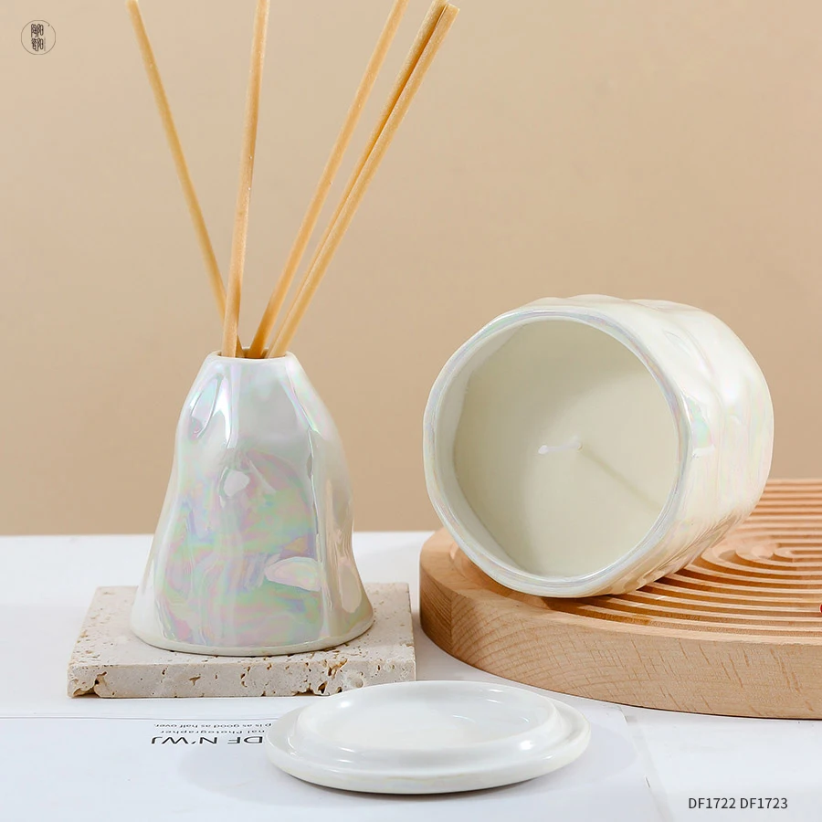 Modern Unique Electroplating Ceramic Candle Jar Set Luxury Reed ...