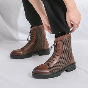 Men's Elastic Comfortable Business Ankle Boots Fashion Pointed Toe Design Breathable Leather Dress Shoes