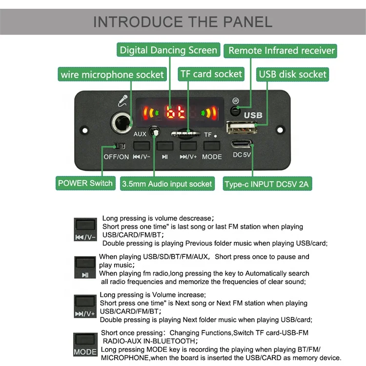 JQ D135BT 2X40W MP3 Player Bluetooth Music Speaker Amplifier Board Module With Microphone