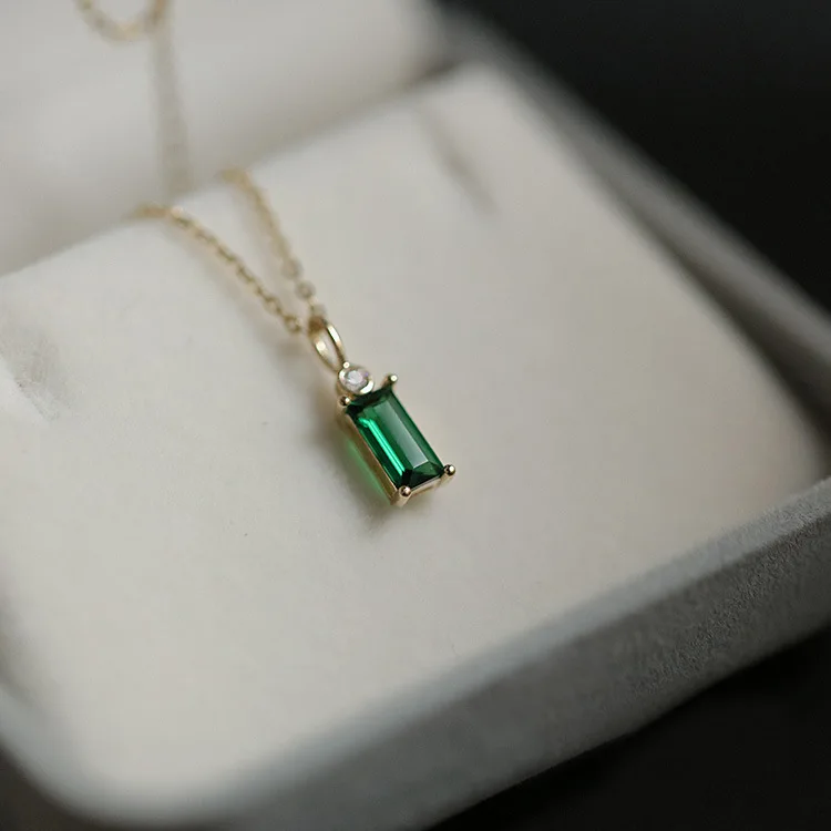 Rainbowking Statement Emerald Rectangular Zircon Princess Silver Pendant Necklace 925 Sterling Colar Personalized Luxury Jewelry