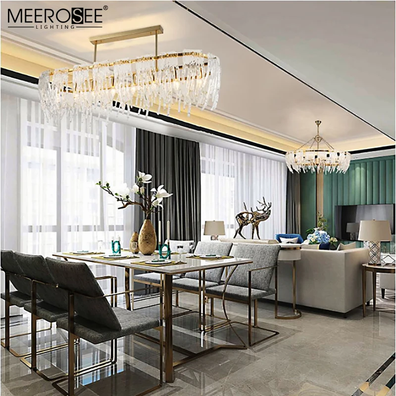 MEEROSEO Modern Style Glass Pendant Light Indoor Stainless steel Hotel Household Gold lustre Chandelier Pendant Lamp MD86707