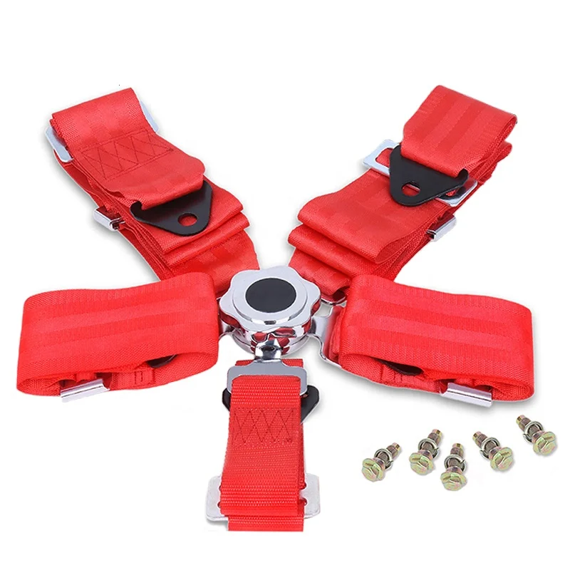 UNIVERSAL RED 5 POINT CAMLOCK QUICK RELEASE RACING SEAT BELT HARNESS