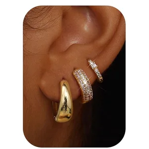 Trendy Hoop Earrings for Women Diamond Titanium 18K Gold Plated Set Chic Style Comfortable to Wear Great for Gifting Party Looks