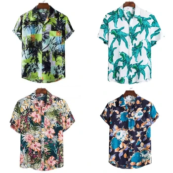 Wholesale Custom Logo Oversized Loose Men'S Fashion Printer Button Casual Short Sleeve Floral Hawaiian Beach Men'S Shirt