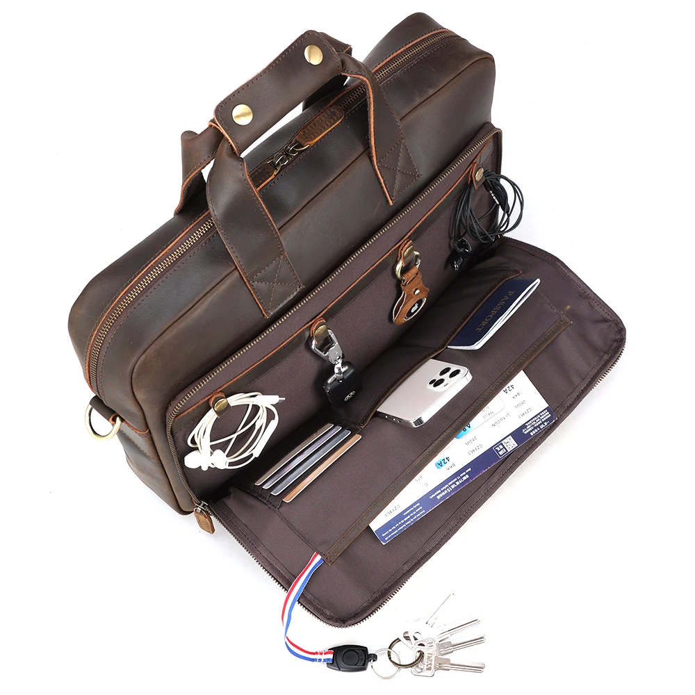 New Arrival Factory Custom Genuine Crazy Horse Leather 15.6 Inches Laptop Computer Bag Full Grain Leather Briefcase Business Bag