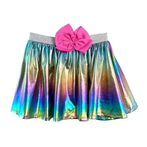 OEM ODM Customizable Summer Rainbow Shinny Bows Girls Skirts Comfortable Kids Dresses With Inner Shorts