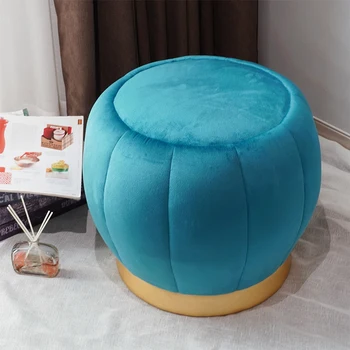 Customized Living Room Stool Velvet Round Pouf Ottoman Bedside Ottoman Space Saving Chair with Ottoman