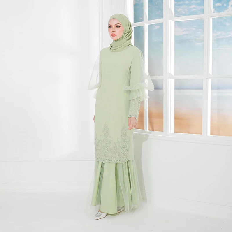 baju muslim dress modern Modern Fashi Pakaian Abaya Elegant Pattern Mermaid Skirt Traditional Pakistan Muslim Dress Baju Pahang Kebaya Kurung