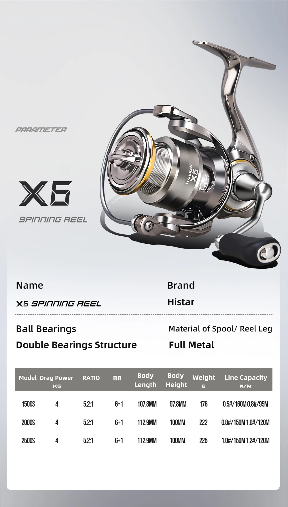 HISTAR X6 Spinning Reel - Durable, High-Performance Fishing
