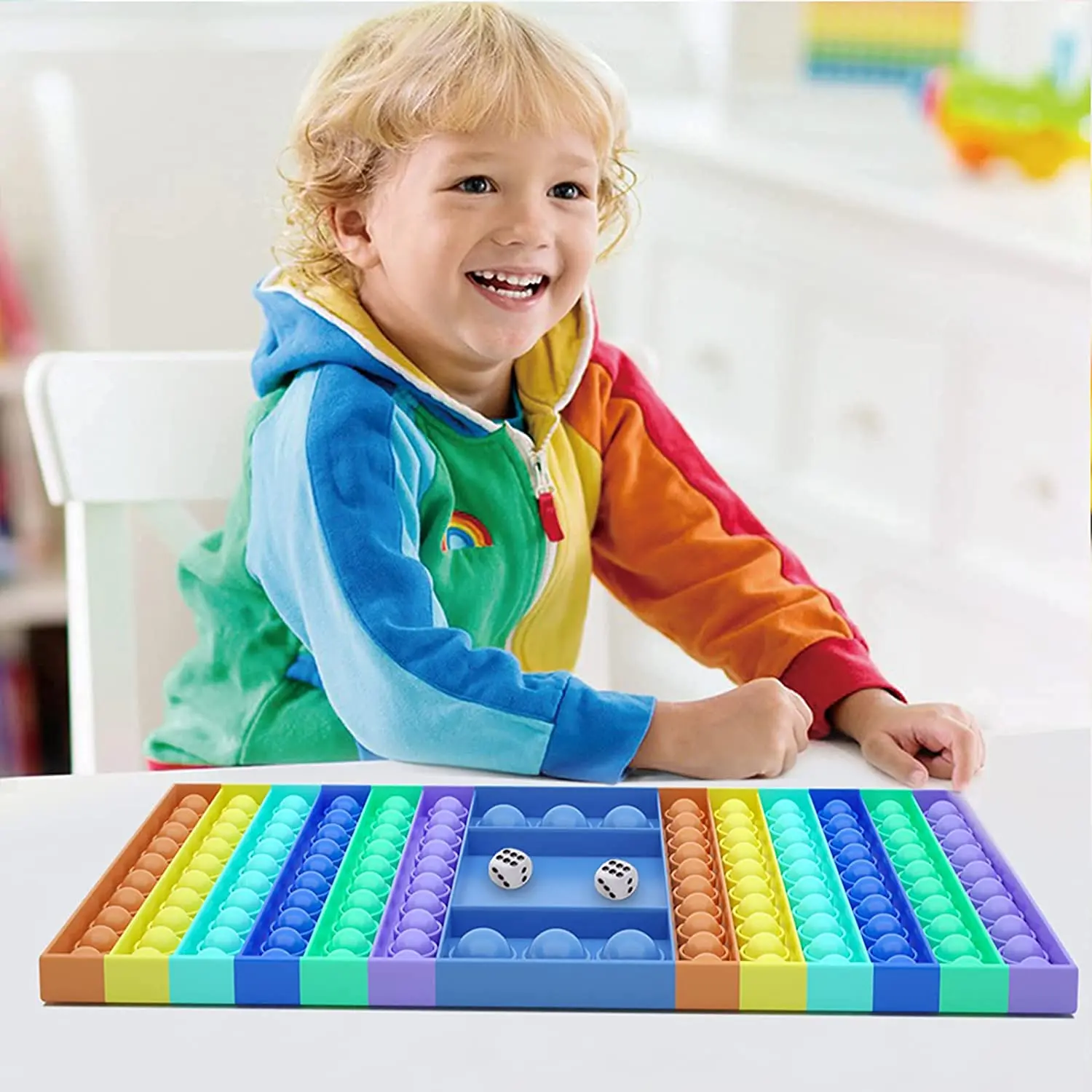 Big Pop Game Fidget Toy Rainbow Chess Board Push Bubble Popper Fidget Sensory Toys for Parent-Child Time Interactive Jumbo Str