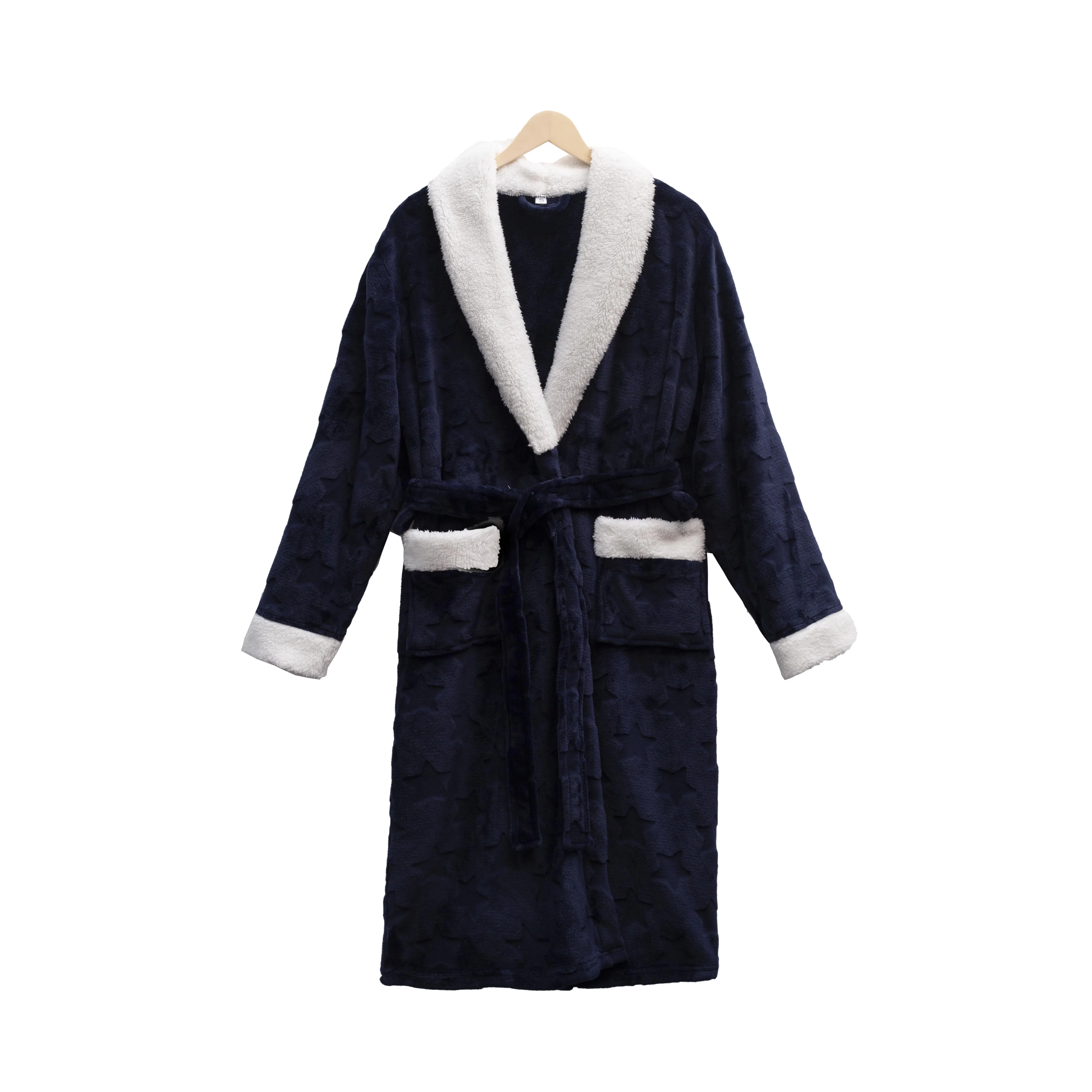 Mens Sherpa Trimmed Luxury Bath Robe Warm Flannel Fleece Robe Big And