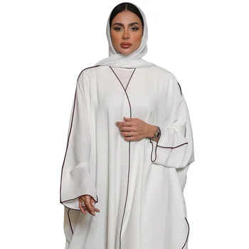 2023 new spring and autumn robe women's white stitching large size women's abaya robe for Muslims