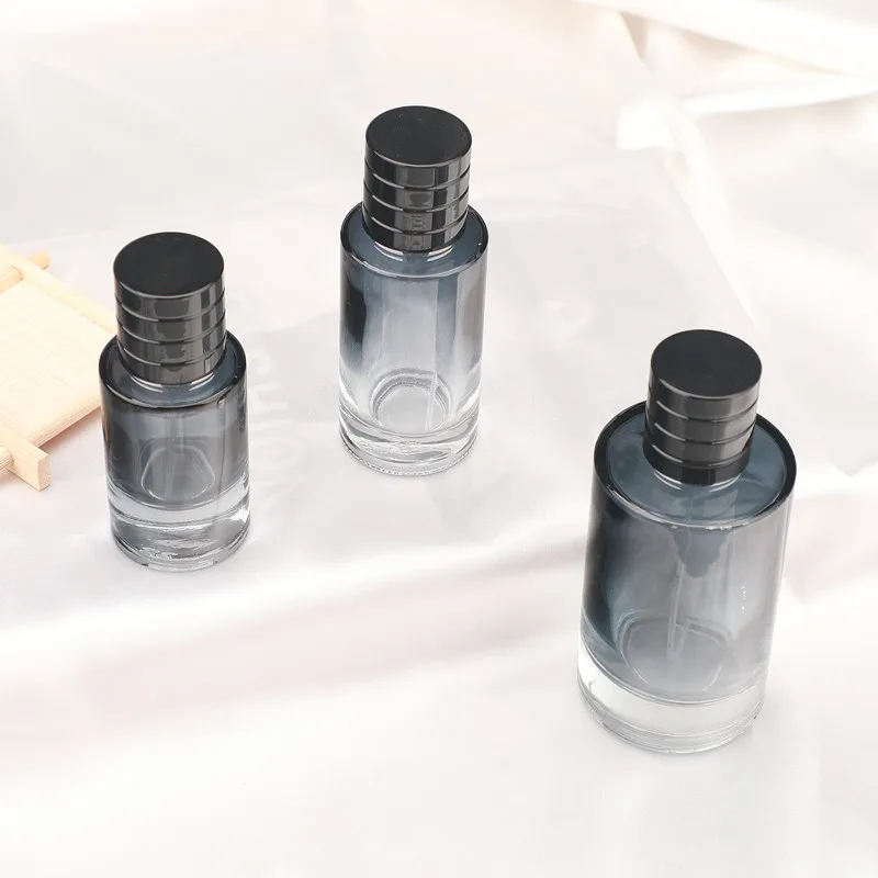 Black Gradient Color 30ml 50ml Refillable Spray Fragrance Bottle 100ml Cylinder Shape Designer Glass Perfume Bottle with Black