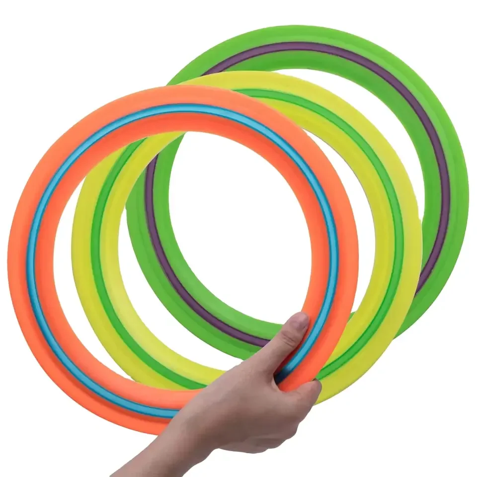 Frisbeed jogando e pegando anéis voadores brinquedo de alta qualidade colorido macio antiderrapante silicone para crianças pe opp saco brinquedo inflável