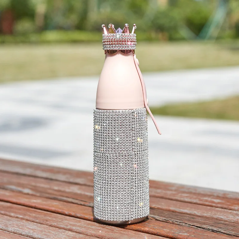 1pc Bling Water Bottle, Rhinestone Diamond Stainless Steel Glitter