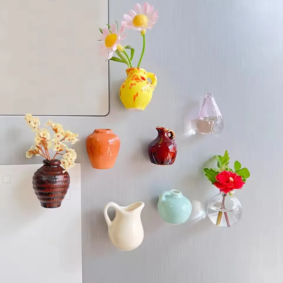 Lot de 8 mini aimants de vase en céramique, design 3D, pour la Lot de 8 mini aimants de vase en céramique, design 3D, pour la