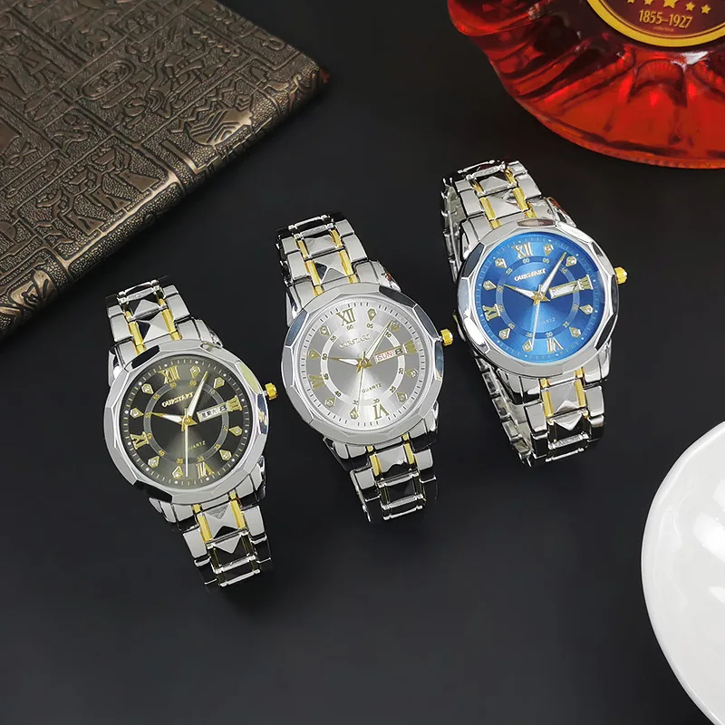 Relojes de lujo para hombre, reloj de pulsera de acero inoxidable para  hombre, resistente al agua, luminoso, fecha, semana, reloj de cuarzo para 