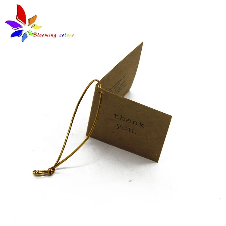 Vendor Custom Printed Logo Folded Paper Tag Garment Hang Tags With Elastic String