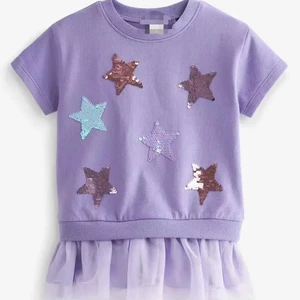 Customizable Summer Pullover T Shirt Sequin Stars Pattern Lined Dress Cotton T-Shirt Girls Dress for Casual