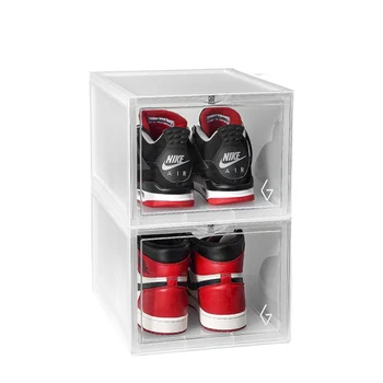 Superior Quality 2-Pack Foldable Sneaker Box Clear Plastic with Positive Opening Shoe Storage Organizer Shoe Cabinet