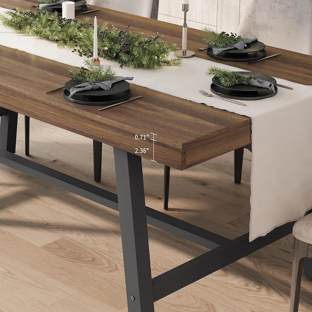 Modern Dining Table for 6-8 People 70.87 in Long Wooden Dining Room Furniture with Sturdy Metal Frame & Rustic Brown factory