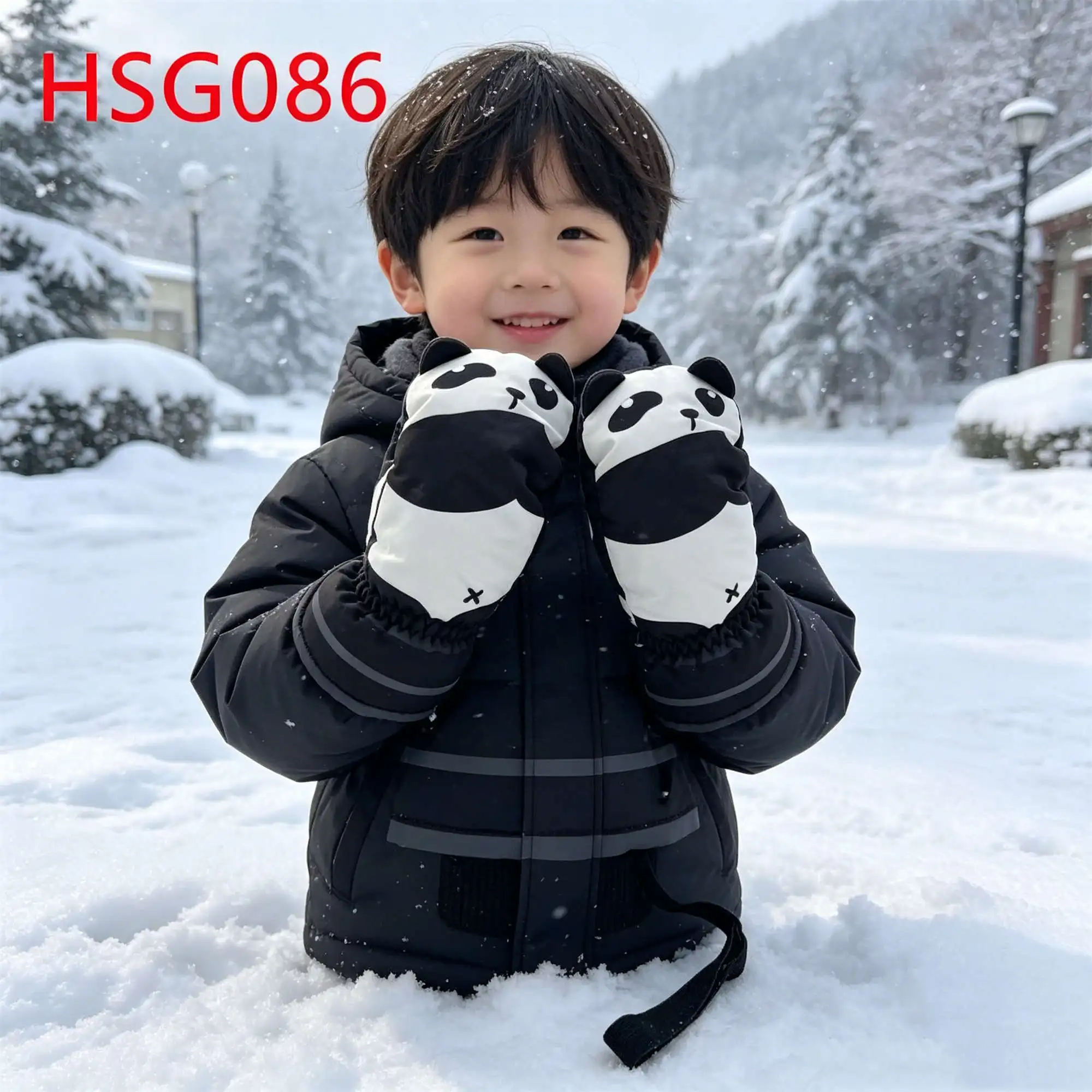 ZYF,Snowball Fight Touchscreen Function Kids Black&white Ski Gloves Winter Sports Easy Removal Toddler Snow Mittens HSG086