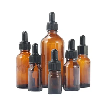 Low MOQ 5 10 15 20 25 30 50 100ml round amber glass dropper bottle essential oil glass bottle cosmetic bottle for serum hair oil