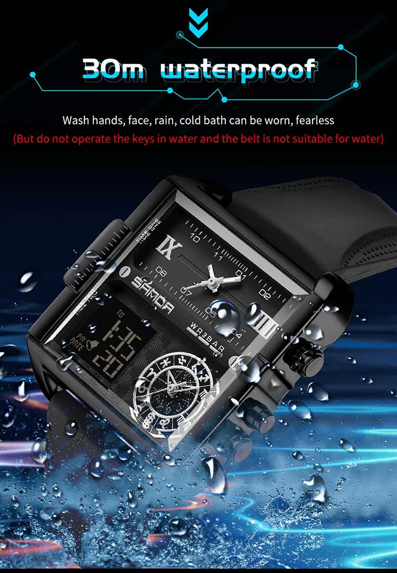 Sanda 9008 Multifunctional Luminous Waterproof Watch For Men