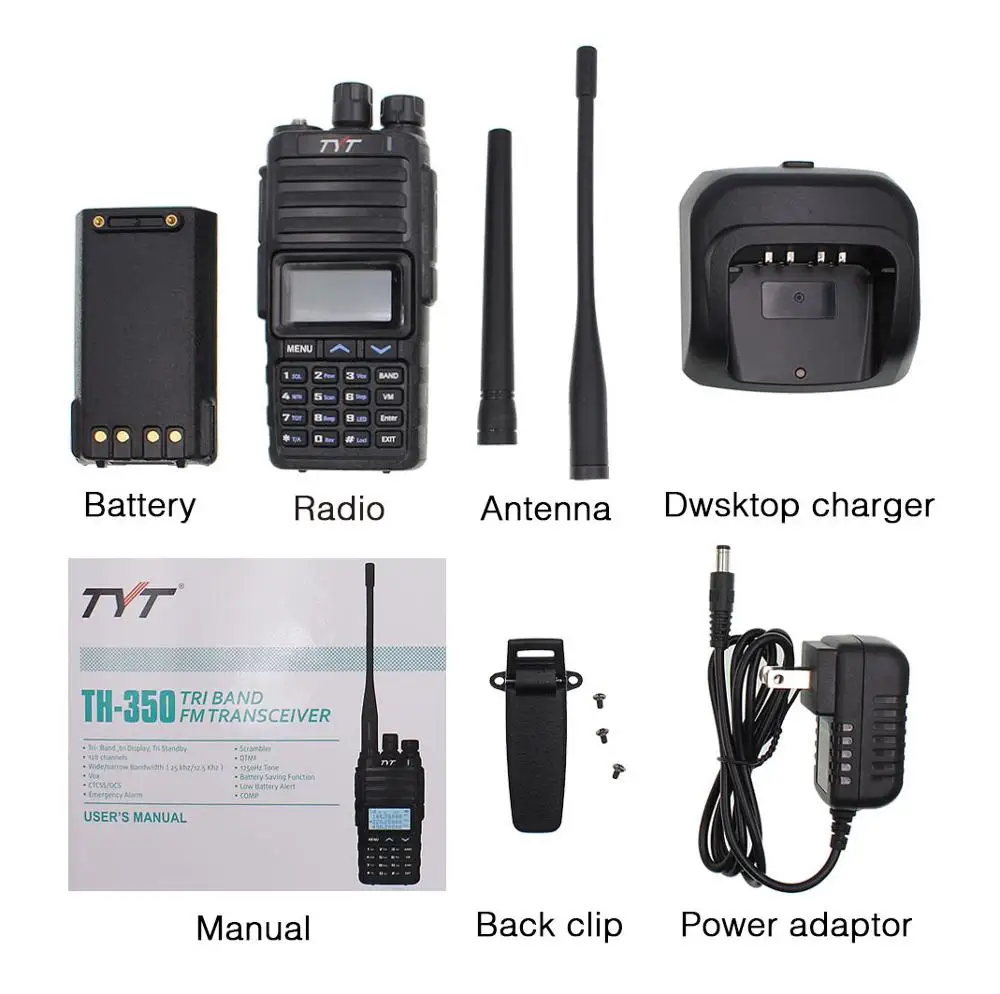 TYT TH-350 Tri-Band VHF/UHF Portable Two Way Radio FM Transceiver Battery