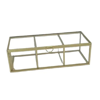Factory Direct Metal & Glass Long Glass Containers, Gold Multigrid Home Decoration with Lids Quality Superior Wholesale Price