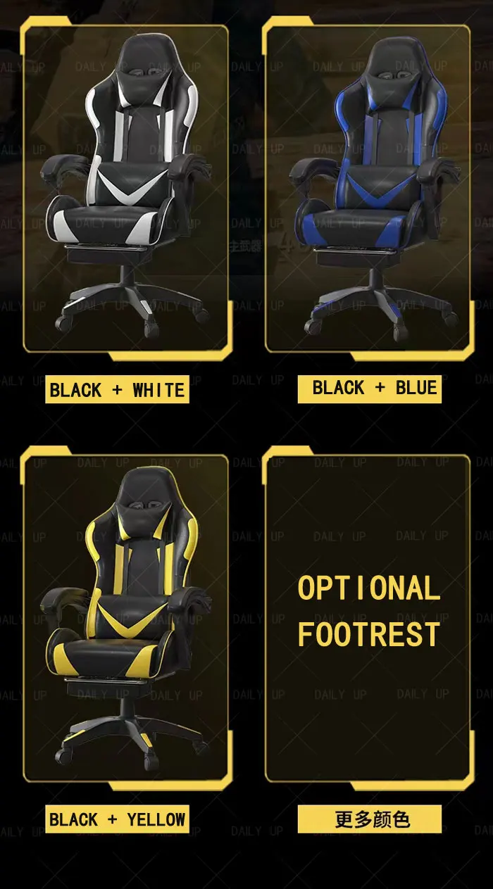 Swivel Adjustable Leather Gaming Chair With Headrest Faux Leather Silla Gaming Office Computer Racing Chair For E-Sport Gamers