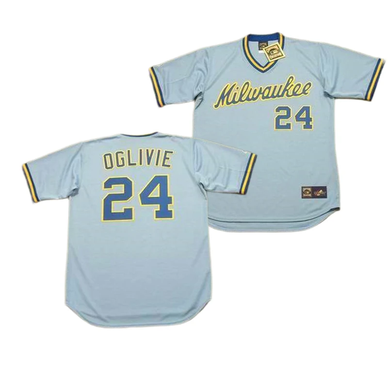 Wholesale Men's Milwaukee Brewers 19 Robin Yount 20 Gus Bell 24 Ben Oglivie  28 Prince Fielder Throwback Baseball Jersey Stitched S-5xl From  m.