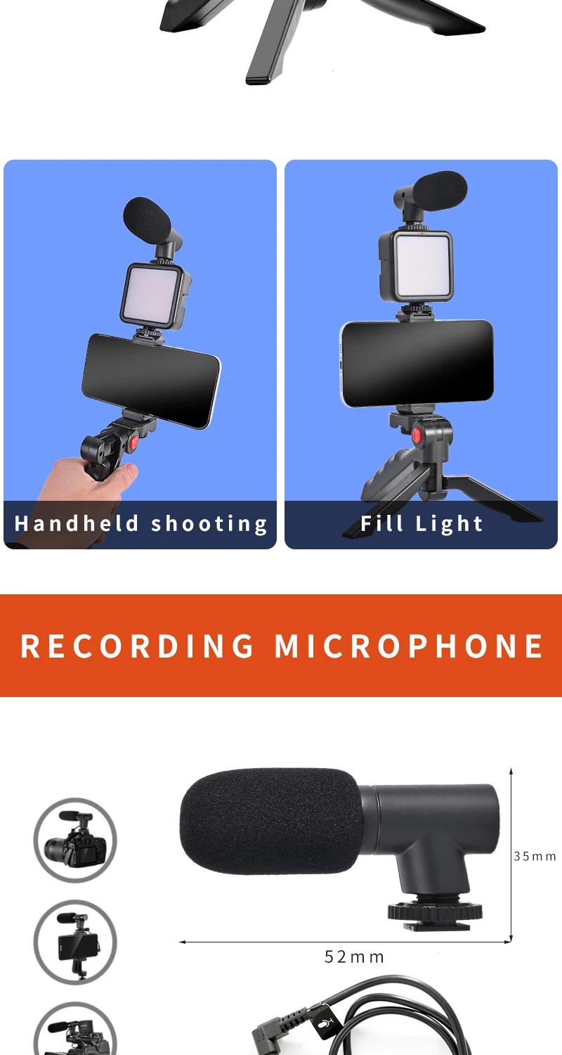 Smartphone Camera Led Video Fill Light Condenser Microphone Vlogging