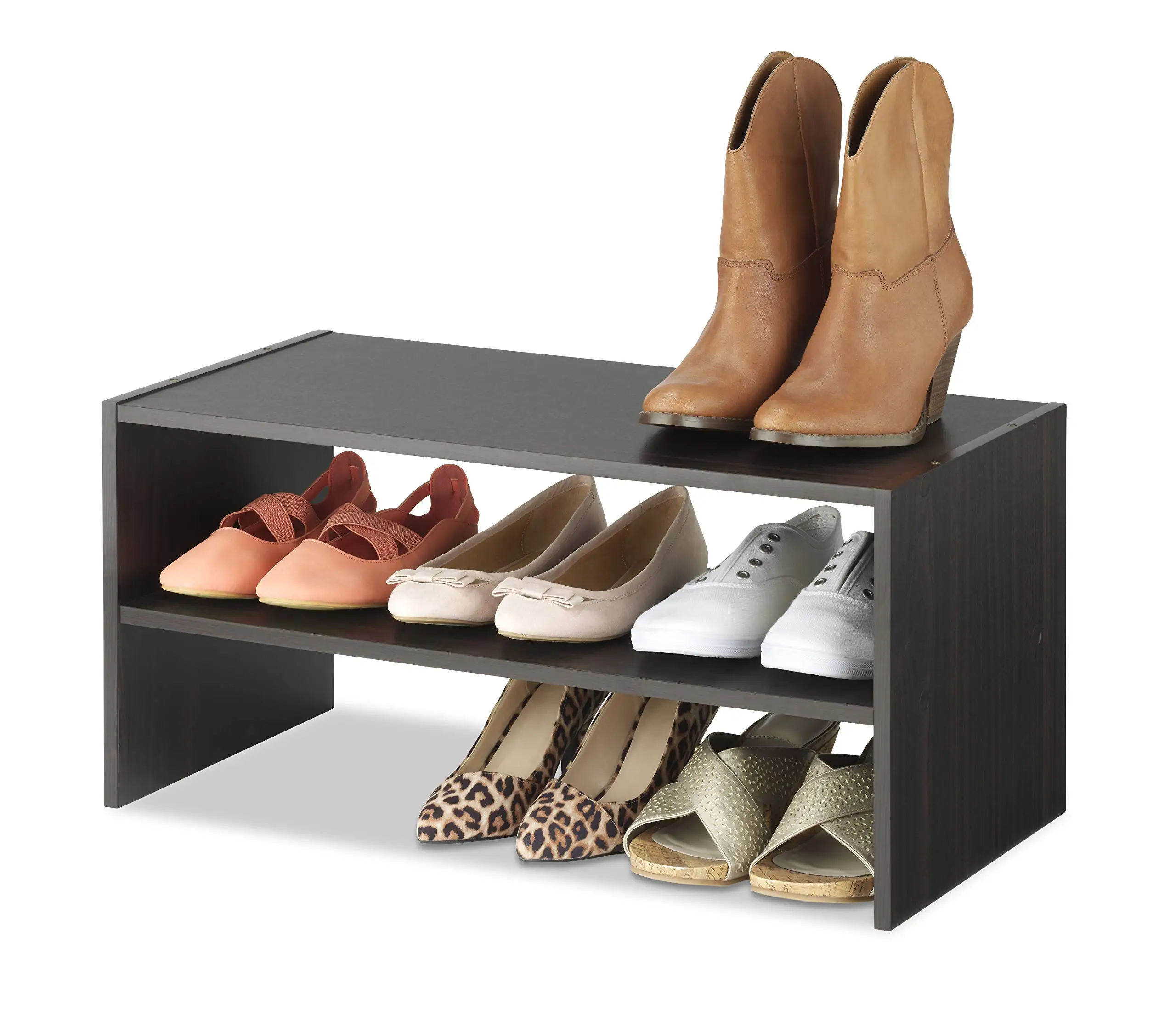 Solid Wood 2-Layer Stackable Shoe Rack Modern Design Home Furniture Storage Organizer for Shoes at Entrance