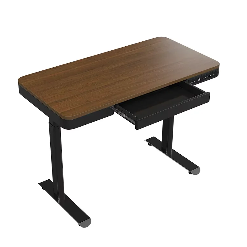 Modern L-shape Computer Desk with Electric Adjustable Height 2 Drawers Wired Fast Charging Panel Design