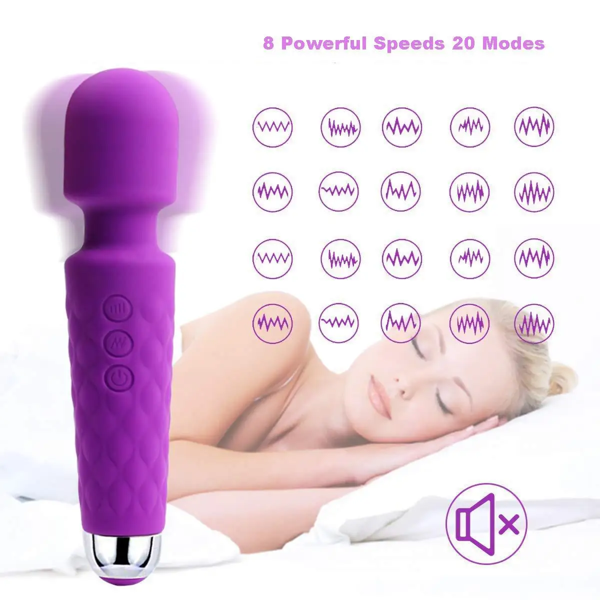 Strong Power 20 Patterns 8 Speed Av Wand Sex Toy G Spot Vibrating Hot pink Cordless ultra Wand Massager Vibrator for Women