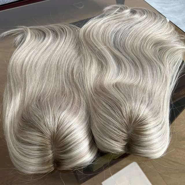 Customized Real Scalp Silk Base Topper 100% European Human Raw Hair Silver Grey Hair Toppers For Women